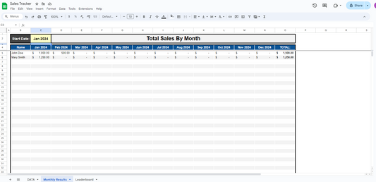 Sales Team Tracker Spreadsheet - Excel and Google Sheets