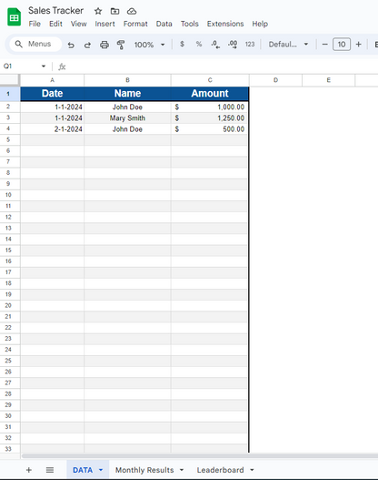 Sales Team Tracker Spreadsheet - Excel and Google Sheets